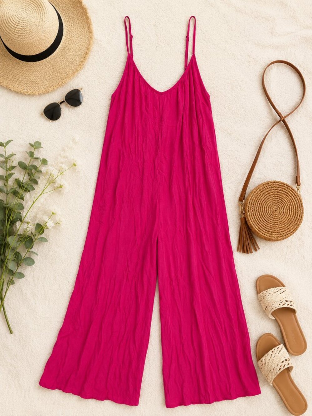 Hunter & Brown Fuchsia Wide Leg Jumpsuit Size Medium 100% Rayon